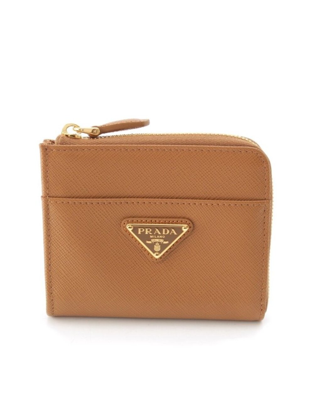 Prada Saffiano Logo Zip Wallet Brown